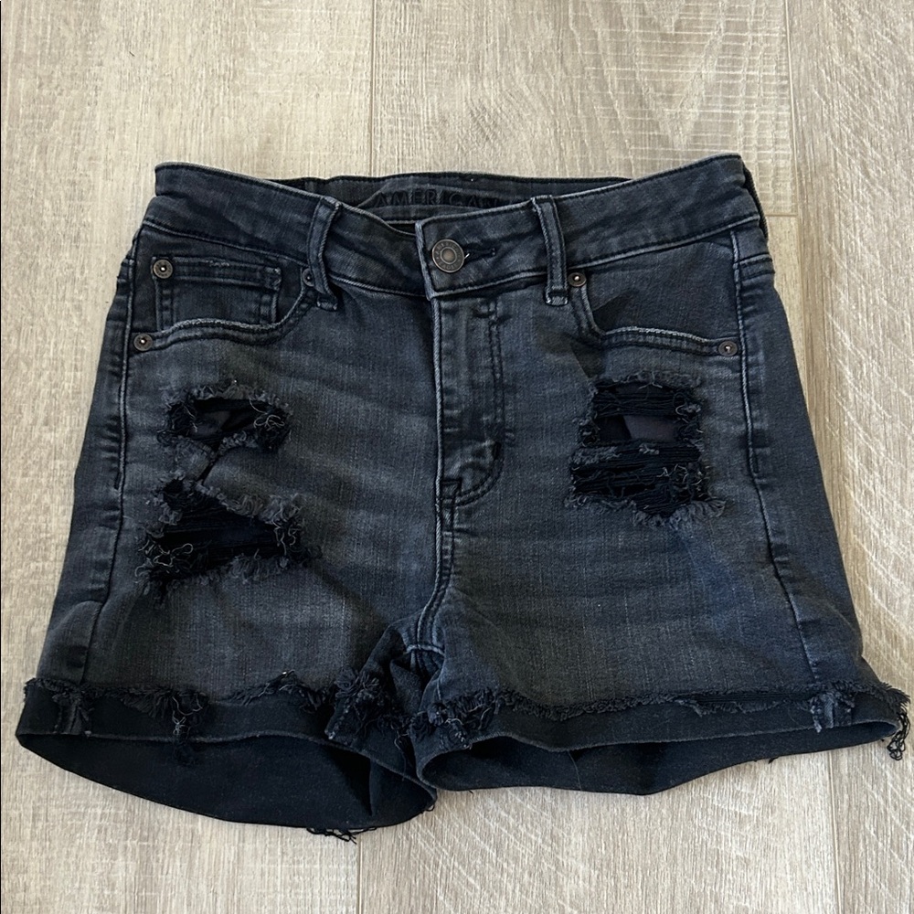 American Eagle Distressed Highrise Black Denim Shorts